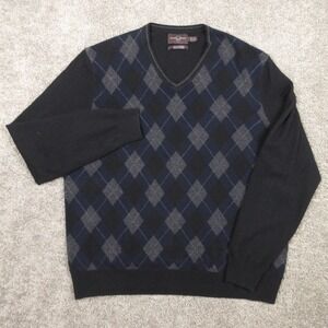 Black Brown 1826 Sweater Black 2XL Argyle Diamond Cashmere V-Neck Knit Pullover